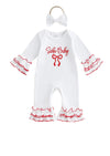 Santa Baby Long Sleeve Romper & Bow Set || Red White