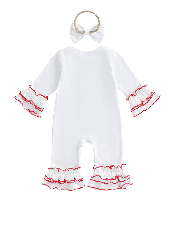 Santa Baby Long Sleeve Romper & Bow Set || Red White