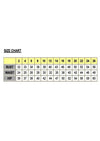 Size chart for clothing measurements on a white background