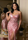 Satin Corset Evening Prom Dress  Dusty Rose