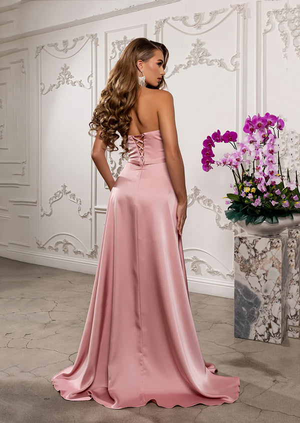 Dusty Rose Satin Formal Gown