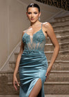 Satin Mermaid Gown in Seamist