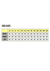 Size chart for bust, waist, and hip measurements on a white background