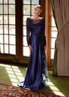 Navy Stretch Satin Mother‑of‑the‑Bride Gown | Beaded Appliqué