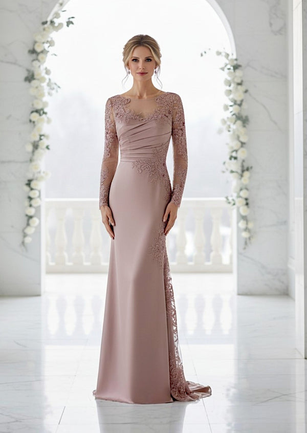 Rose Stretch Satin & Lace Mother‑of‑the‑Bride Gown