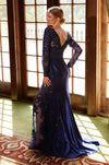 Navy Stretch Satin Mother‑of‑the‑Bride Gown | Beaded Appliqué