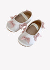 Satin Baby Shoes with Bows in White