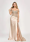 Champagne Off-Shoulder Satin Corset Evening Gown