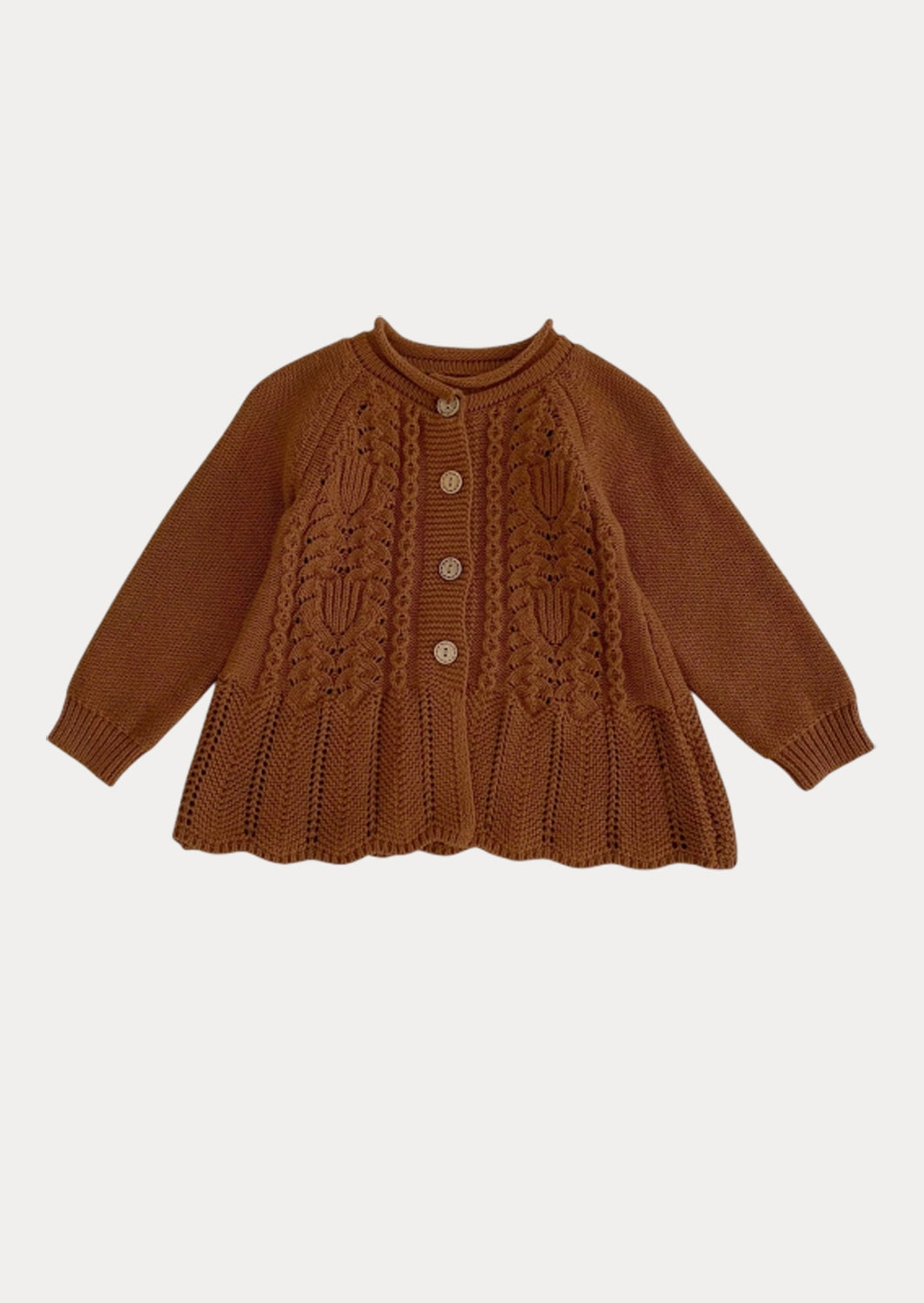 Flair Bottom Hand Knit Cardigan In Brown