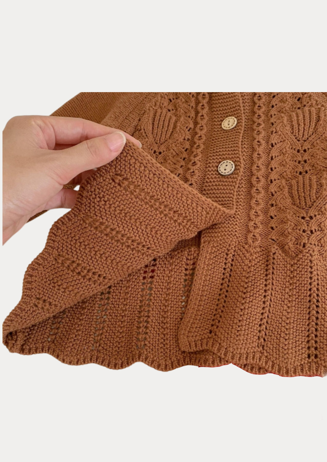 Flair Bottom Hand Knit Cardigan In Brown
