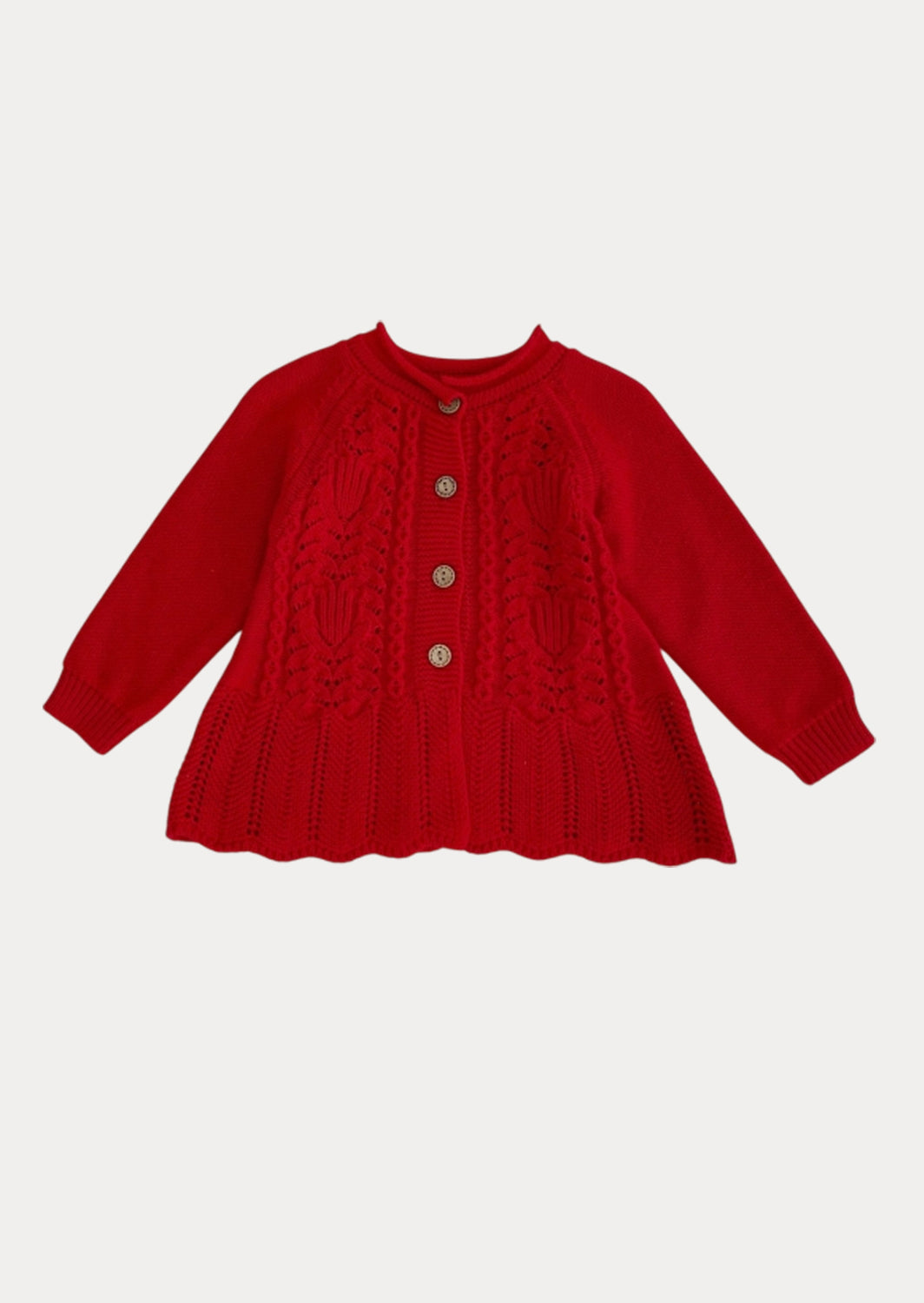 Flair Bottom Hand Knit Cardigan In Red