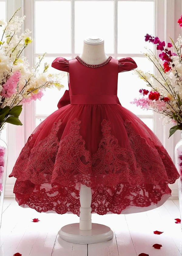 Baby Toddler & Girls Burgundy Scalloped Lace High Low Party Dress