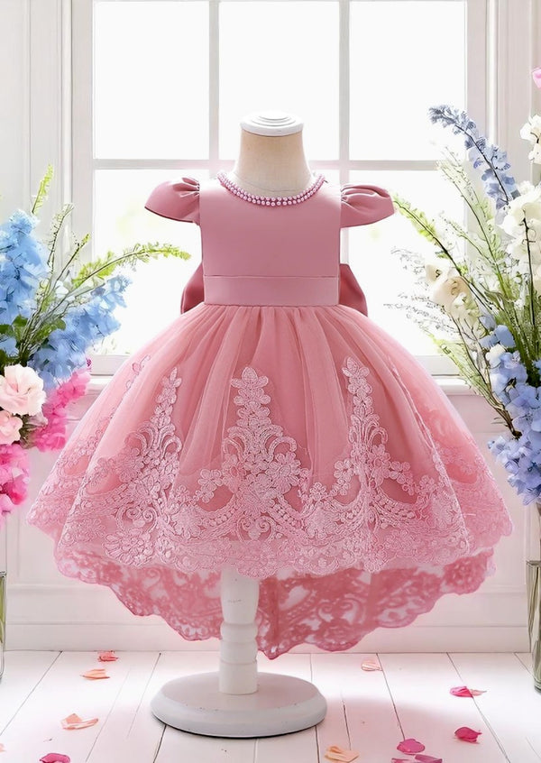 Baby & Toddler Pink Scalloped Lace High Low Party Dress