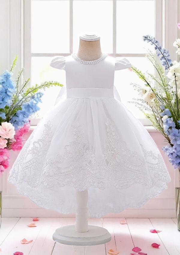 Baby Girl White Scalloped Lace High Low Heirloom Portrait Baptism Dress