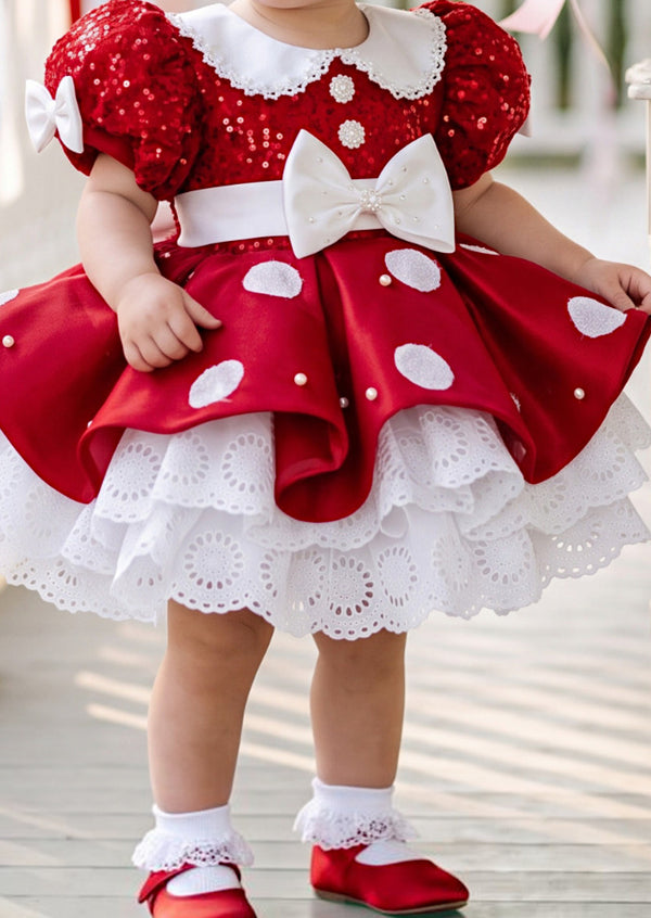 Red Dot Satin & Sequin Girl’s Costume Dress | Cake Smash Outfit Girl