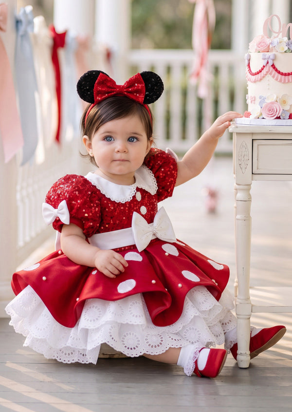Red Dot Satin & Sequin Girl’s Costume Dress | Cake Smash Outfit Girl