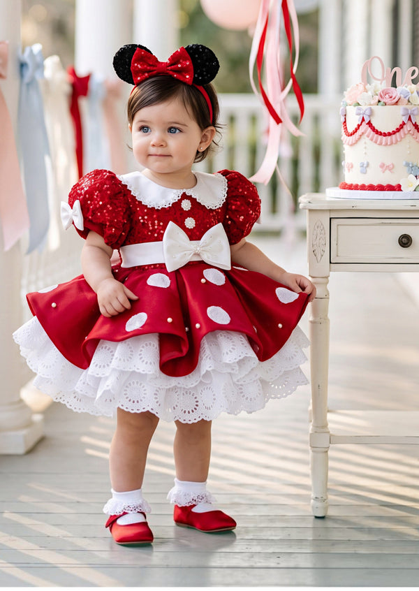 Red Dot Satin & Sequin Girl’s Costume Dress | Cake Smash Outfit Girl