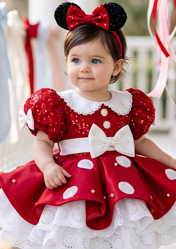 Red Dot Satin & Sequin Girl’s Costume Dress | Cake Smash Outfit Girl