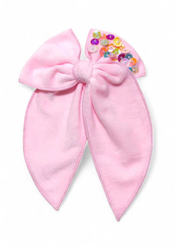 Girls Pink Velvet Sequin Hair Bow