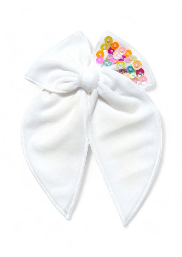 White Velvet Sequin Bow