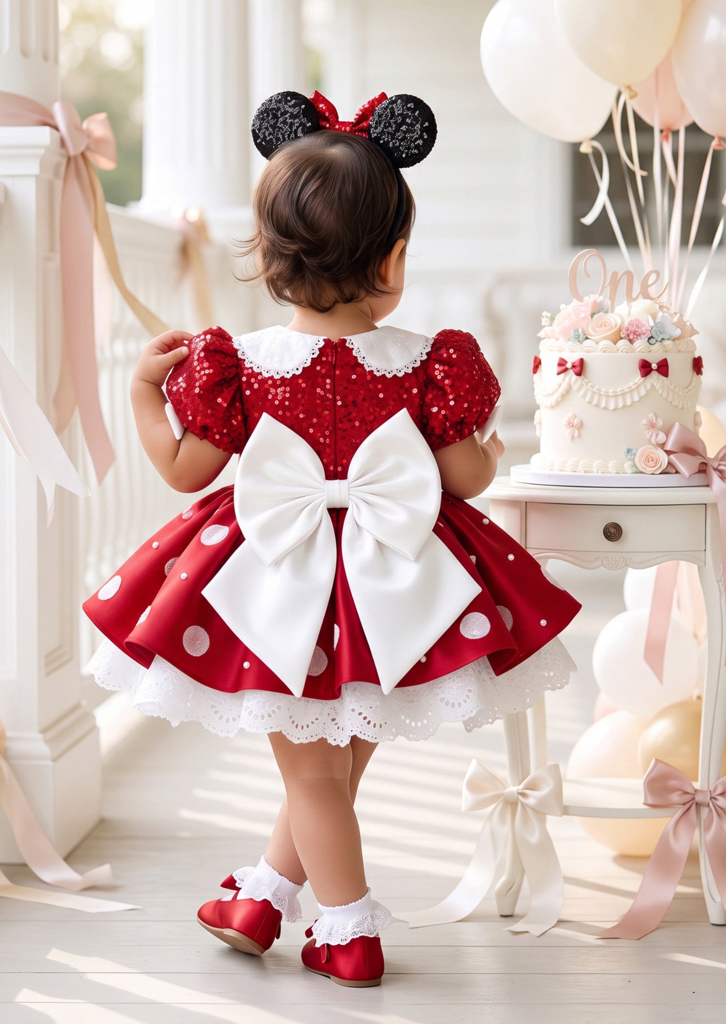 Red Dot Satin & Sequin Girl’s Costume Dress | Cake Smash Outfit Girl