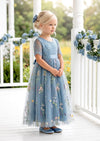 Short Sleeve Dusty Blue Floral Flower Girl Dress - Flower Girl Dresses