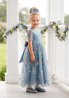 Short Sleeve Dusty Blue Floral Flower Girl Dress - Flower Girl Dresses