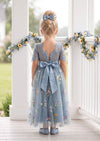 Short Sleeve Dusty Blue Floral Flower Girl Dress - Flower Girl Dresses