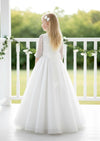 White Sheer Sleeve Communion Dress for Girls | Elegant Gown