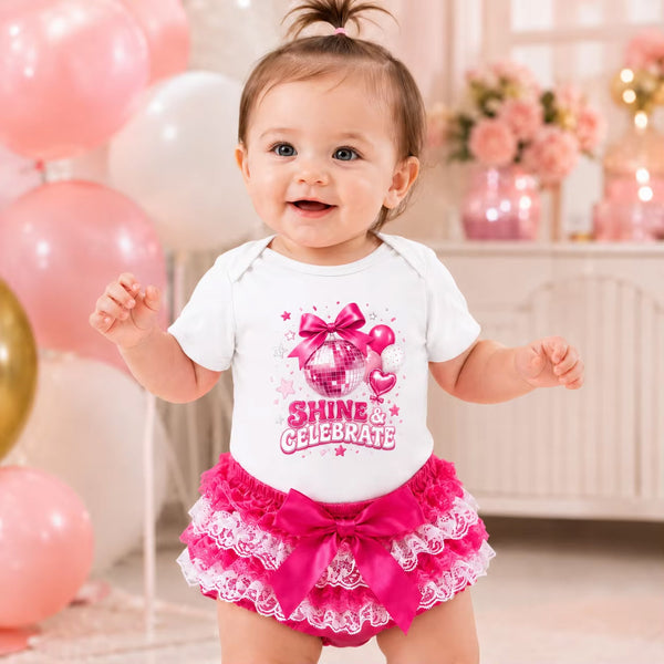Shine & Celebrate Onesie 1st Birthday Outfit Pink | Cake Smash Girl