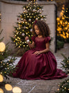 Viana Gown Deep Red Satin Flower Girl Dress | Girls Christmas Dresses