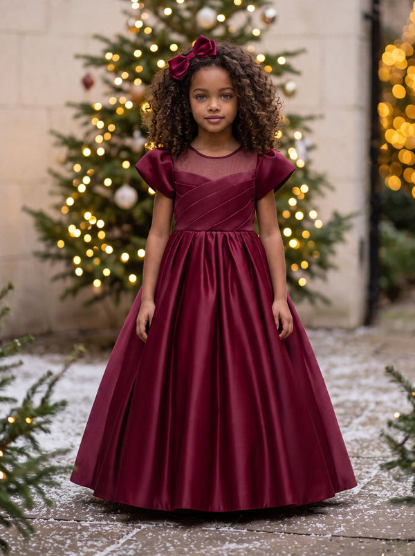 Viana Gown Deep Red Satin Flower Girl Dress | Girls Christmas Dresses
