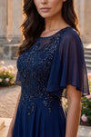 Illusion Neckline Chiffon Gown – Beaded Lace Mother of Bride Dress