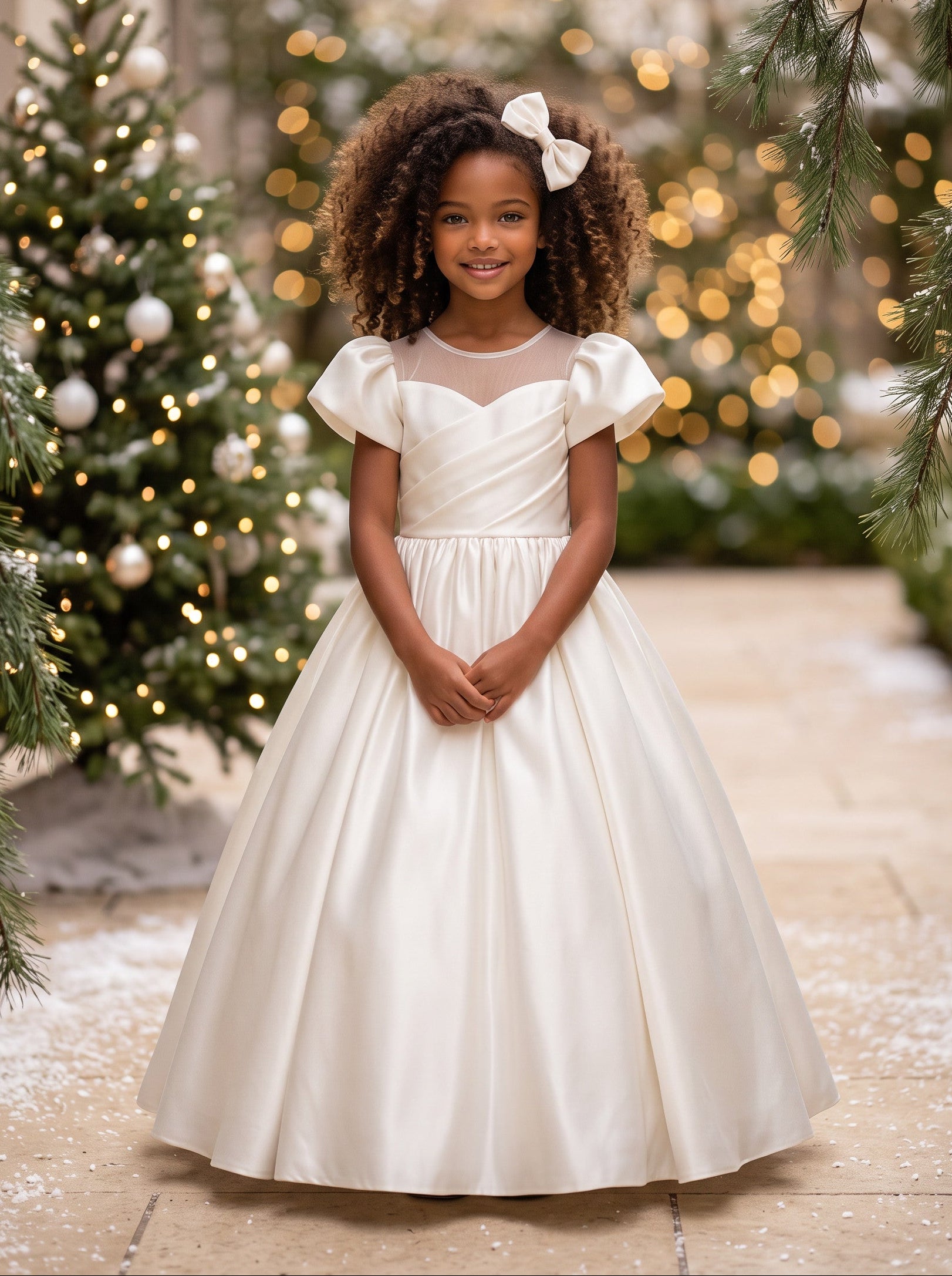 Viana Gown White Satin Flower Girl Dress | Flower Girl Dresses
