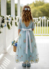Light Blue Floral Flower Girl Dress - Flower Girl Dresses back view