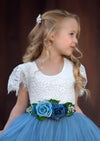 Dusty Blue Bridal Sash for Flower Girl Dresses