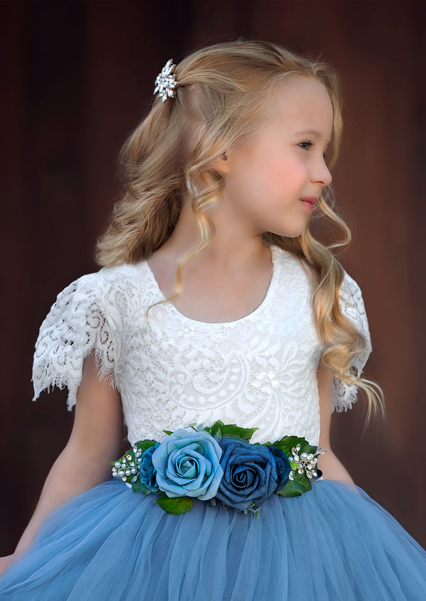 Dusty Blue Bridal Sash for Flower Girl Dresses