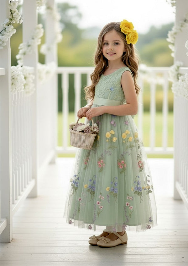 sleeveless sage floral flower girl dresses for toddlers