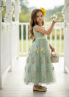 sleeveless sage floral flower girl dresses with sash bow