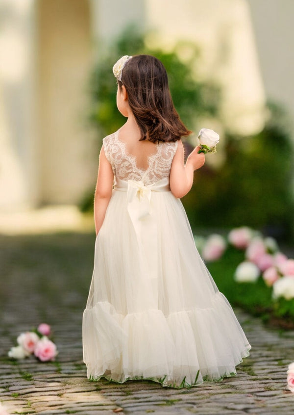 backless sleeveless tulle flower girl dresses for toddler girls in ivory 