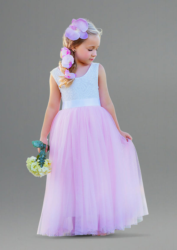 pink and white sleeveless flower girl dresses for toddlers