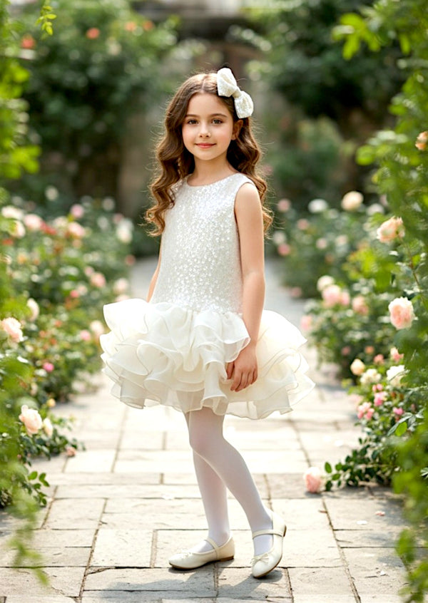 Girls Ivory Sparkle Ruffle Dress – Special Occasion