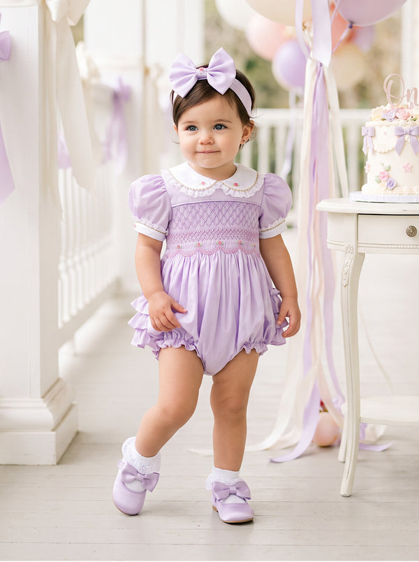 The Juliette Hand-Smocked Cotton Heirloom Romper | Cake Smash Girl