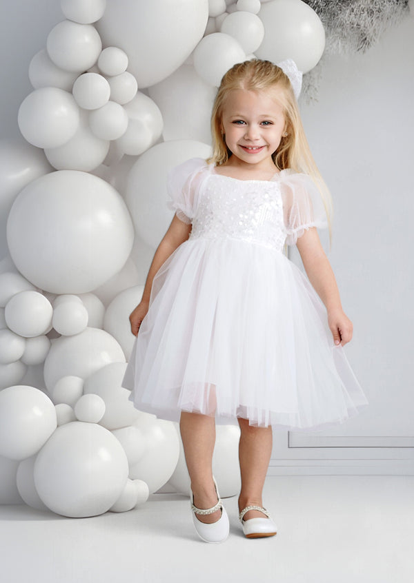 Snowdrop Kisses Party Dress in White