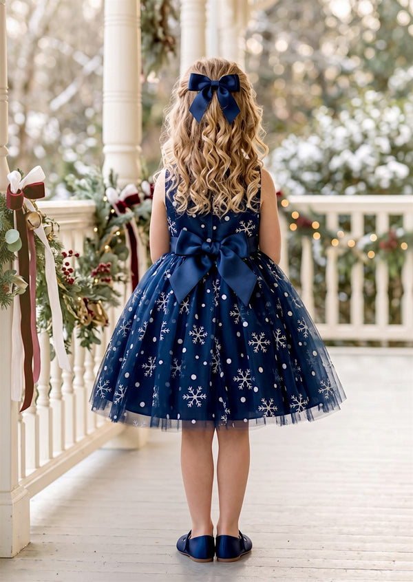 Snowflake Princess Girls Dress in Navy | Girls Christmas Dress