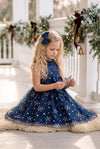 Snowflake Princess Girls Dress in Navy | Girls Christmas Dress