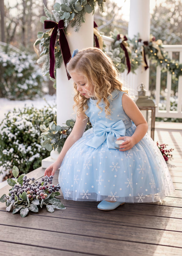 Snowflake Princess Girls Dress in Light Blue | Girls Christmas Dress