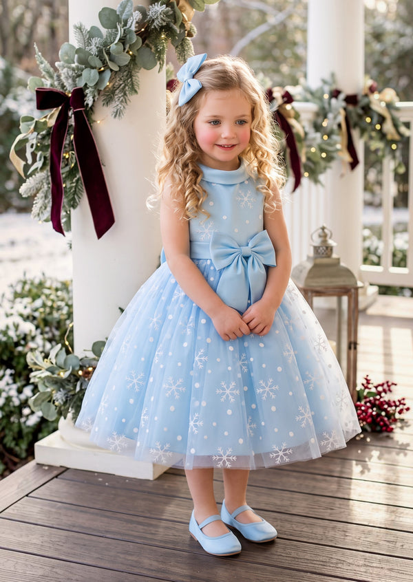 Snowflake Princess Girls Dress in Light Blue | Girls Christmas Dress