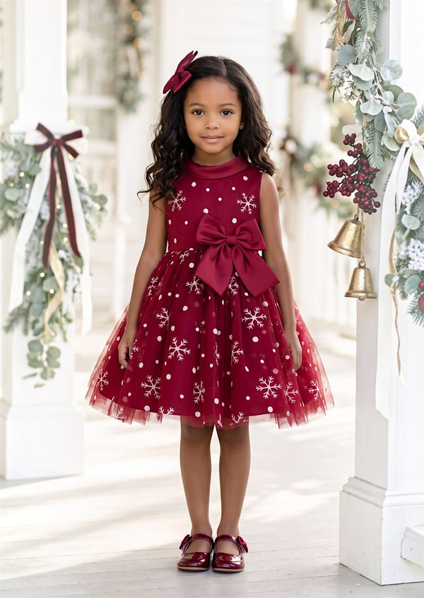 Snowflake Princess Girls Dress in Burgundy