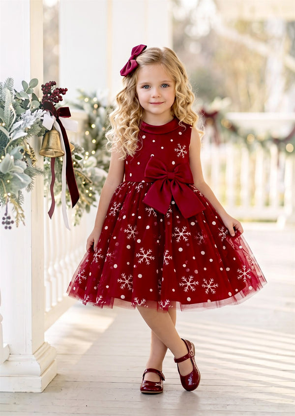Snowflake Princess Girls Dress in Burgundy